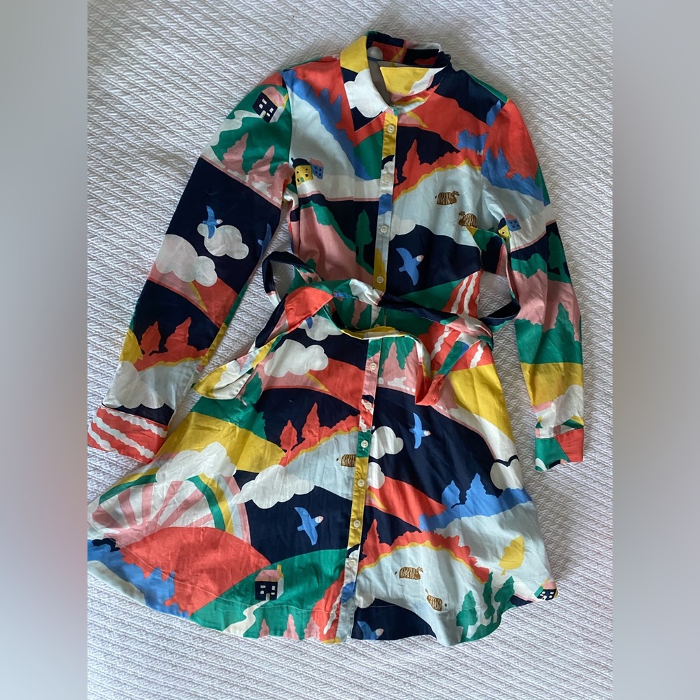 Boden kitty shirt dress in French navy, scenic meadow, us4